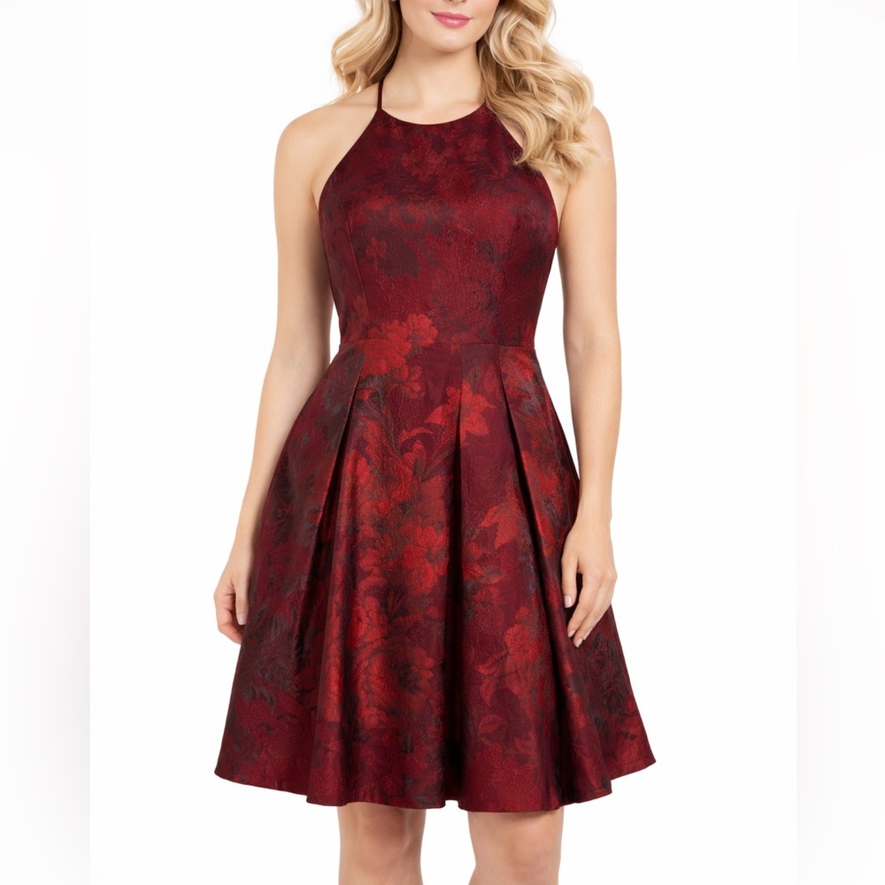 NEW White House Black Market Red‎ Floral-Jacquard Fit-And-Flare Dress, size 4